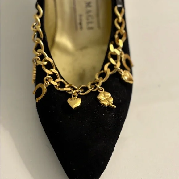 Bruno Magli Black Heels with Gold Chain Detail - Picture 2 of 6